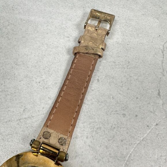 Anne Klein Watch Womens 34mm Round MOP Dial Embossed Band Gold Tone New Battery - Picture 8 of 11